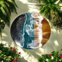 24&quot; Round Ocean Wave Epoxy Resin Coffee Table Top Console Bar Home Deco Interior - $827.64