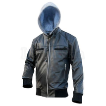 Black Cotton Hoodie Leather Jacket - $220.00