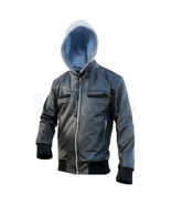 Black Cotton Hoodie Leather Jacket - £175.85 GBP