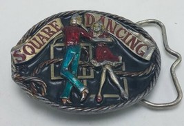 VTG 1986 Pewter &amp; Enamel SQUARE DANCING Western C &amp; J Belt Buckle 3&quot; x 2... - £8.57 GBP