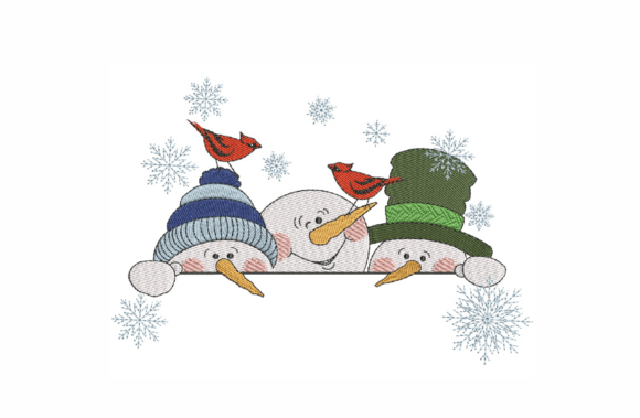 Snowmen with Cardinals Embroidery File - $3.50