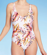 Women&#39;s V-Neck Cross Back One Piece Swimsuit - Kona Sol White Floral Size Small - £12.96 GBP