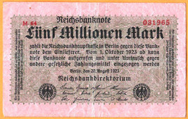GERMANY 1923 Reichbank Fine 5.000.000 Mark  Banknote Paper Money Bill P-... - $5.00