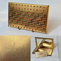 Art Deco Richard Hudnut Compact Red Black Squares Enamel Mirrored Powder... - $89.05