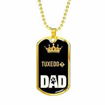 Cat Dad Gift Tuxedo Cat Dad Necklace Stainless Steel or 18k Gold Dog Tag 24&quot; Cha - £36.36 GBP