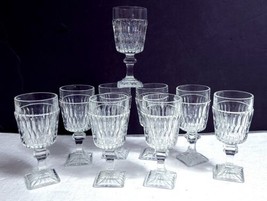 Vtg Mt Vernon Clear Indiana Glass 5.5&quot; Square Base Wine Glasses 4 Oz - S... - £32.75 GBP