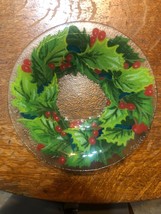 Vintage Peggy Karr Signed Fused Art Glass Holly Berry &amp; Ivy Bowl-8 1/2&quot;-VNC!! - £19.94 GBP