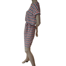 Banana Republic Short Sleeve Blouson Dress Sz Lg White Blue Red Stripes ... - £14.86 GBP