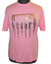 Juicy Couture Women&#39;s Pink Sequined JUICY Tee Shirt Size M - £23.94 GBP