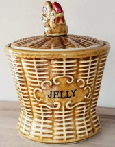 Vintage Basket Weave Kitchen Ceramic Jelly Jar w/Built In Spoon Japan - £17.93 GBP