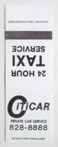 Citicar Private Car Service - Bronx, New York Taxi 20 Strike Matchbook Cover NY - £1.37 GBP