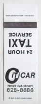 Citicar Private Car Service - Bronx, New York Taxi 20 Strike Matchbook Cover NY - £1.30 GBP