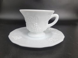 Indiana Glass Cup &amp; Saucer Set Vintage Colony Harvest Grape White Milk G... - $10.12