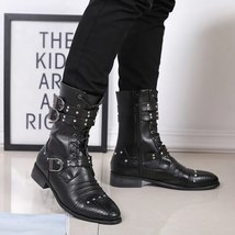 Designer men s luxury fashion high boots cow leather rivets shoes party motorcycle boot thumb200