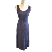 Vintage 90s Blue Maxi Dress Sleeveless Pinafore Side Slit tie Waist Pinstripe - £31.35 GBP