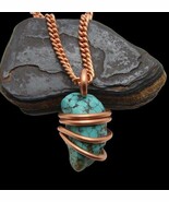 Gorgeous Hand Forged Natural Blue Turquoise Pendant Copper #104 - $75.00