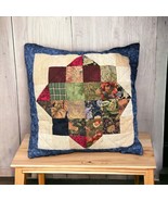 Small Vintage Pillow Handmade Quilted patchwork multicolor pattern 13&quot; X... - $17.81