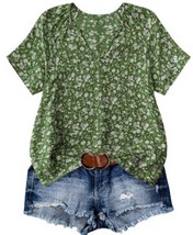 Elegant Green Floral Short-Sleeve V-Neck Women Top Blouse  (XL) NEW - $287.30 MXN