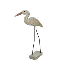 15 Inch Hand Carved White Washed Wood Bird Statue Home Coastal Decor Sculpture - £23.49 GBP
