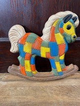 Vintage Multicolor Patchwork Foam Rocking Horse Hobby Horse Wall Hanging - $17.40