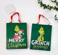 Dr Seuss Grinch Cindy Lou Who Light Up Canvas Christmas Tree Ornaments 2 Pc NEW - $22.94