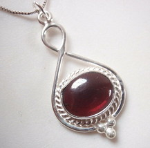 Garnet 925 Sterling Silver Pendant with Rope Style Accent New r611c - £8.60 GBP