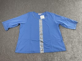 Quacker Factory Shirt Womens 3X Blue Embellished Rhinestone Sequin 3/4 S... - $24.74