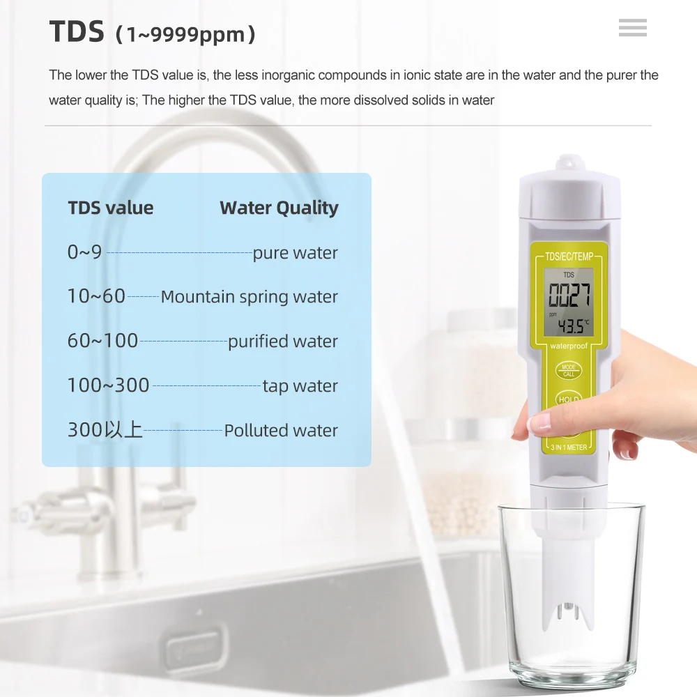 3 in 1 Digital Water Quality Tester EC TDS TEMP 0~9999ppm for Drin Water Laborat - £166.31 GBP