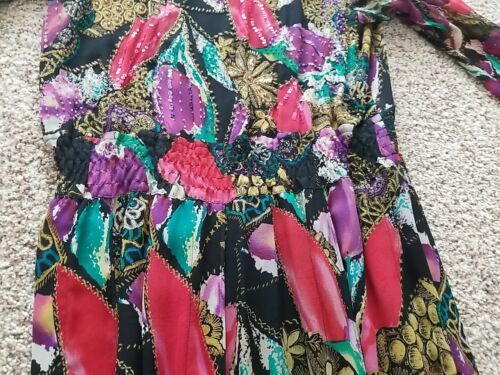 Vtg Diane Freis Maxi Silk Dress Size 10? Elastic Waist Bead Seq Lined Slit Skirt Item image 12