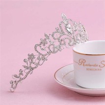 New Korean Fashion Silver Color Shining Crystal Tiaras Crowns Diadem with Hair C - £11.80 GBP