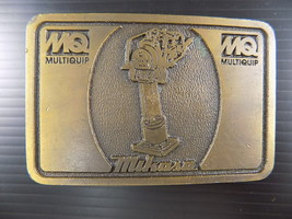 Vintage SOLID BRASS BELT BUCKLE MIKASA MQ Multiquip Rectangle 3.25 x 2.25 - $9.89