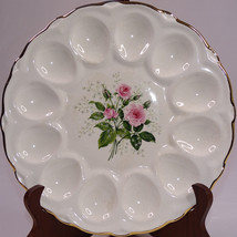 Vintage Deviled Egg Plate With Floral Design 9” With 12 Egg Slots Colorf... - $11.89