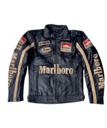 Veste en cuir Marl boro pour hommes, veste en cuir de motard de course... - £99.90 GBP+