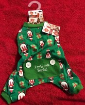 Pet Central Dog Holiday Joy Pajamas SMALL Green W/ Penguins “I Party With Santa” - £9.58 GBP