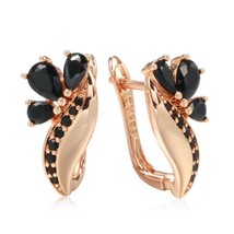 New 585 Rose Gold With Black Natural Zircon Earrings for Women Vintage Crystal F - £10.17 GBP