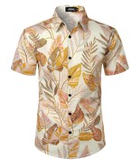JOGAL Men&#39;s Flower Cotton Button Down Short Sleeve Hawaiian Shirt SIZE M - $51.29 CAD