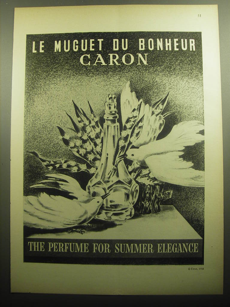 1958 Caron Le Muguet du Bonheur Perfume Ad - The Perfume for summer elegance - $18.49