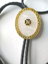 Vintage Masonic Bolo Tie Mother Of Pearl Gold Plated &#39;In Hoc signo Vinces&#39; - £32.17 GBP