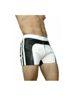 Black &amp; White 100%Men Gym Short  Leather Pants Boxer Genuine Lambskin Sports - £76.47 GBP+