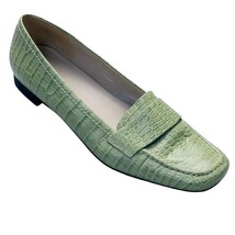 TALBOTS Womens Shoes Flat Loafers Green Croc Embossed Leather Size 8 - $17.99
