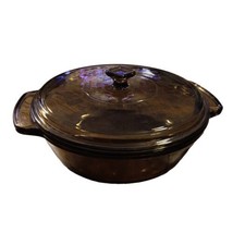 Anchor Hocking 2 Qt VTG Casserole Dish Lid 9&quot; Round Brown Amber Glass 2 Handles - £16.41 GBP