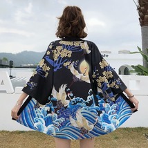 Crane print cardigan jacket women&#39;s kimono sun protection cloak, type 33 - $35.99