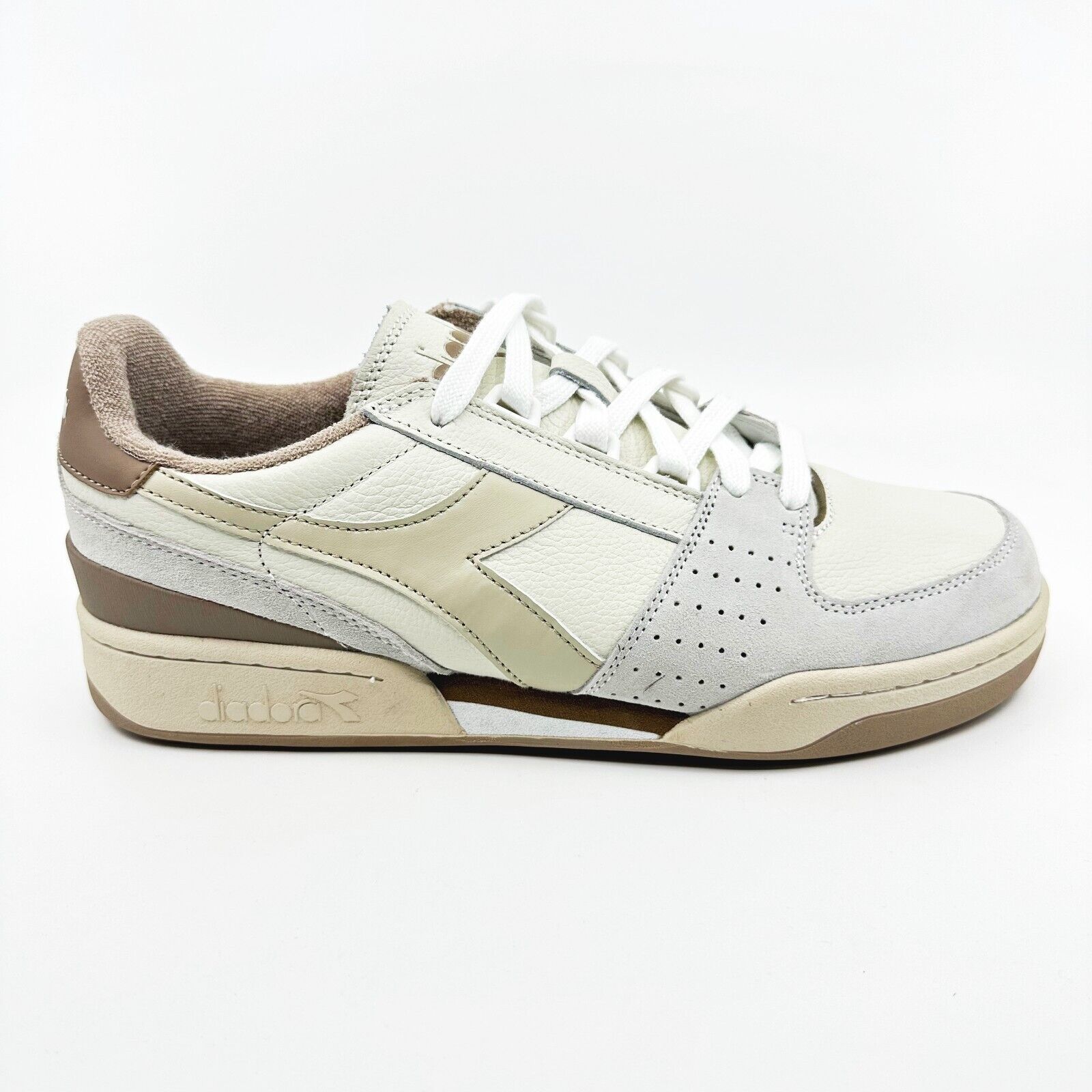 Diadora Davis Leather Premium White Sandshell Natural Mens Retro Sneakers