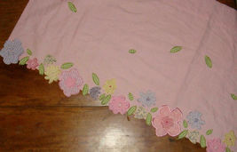 Pottery Barn Kids Pink Floral Garden Window Valance W Appliqued Flowers Leaves - $12.97
