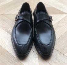 Handmade men&#39;s bespoke genuine calf leather black monk strap dress shoes - £143.69 GBP+
