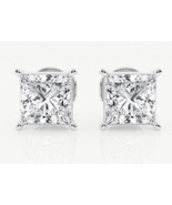 Certified Moissanite 3Ct Princess Cut Solid Stud Earrings 14K White Gold... - £220.10 GBP
