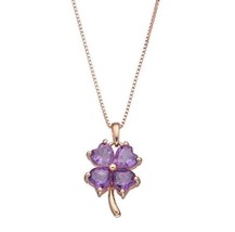 1/2CT Heart Simulated Amethyst Clover Flower Pendant Necklace 14K Rose Gold Over - £61.48 GBP