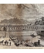 Fairmount Bridge Phila 1876 World Fair Centennial Victorian Engraving DW... - $98.22 CAD