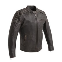Men&#39;s Motorcycle Jacket Crusader CE Armor Pockets Biker Leather Jacket FirstMFG - £276.05 GBP