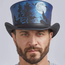 Howlin Wolf | Men&#39;s Leather Top Hat | Handmade Leather Hat Band Steampun... - $37.31+